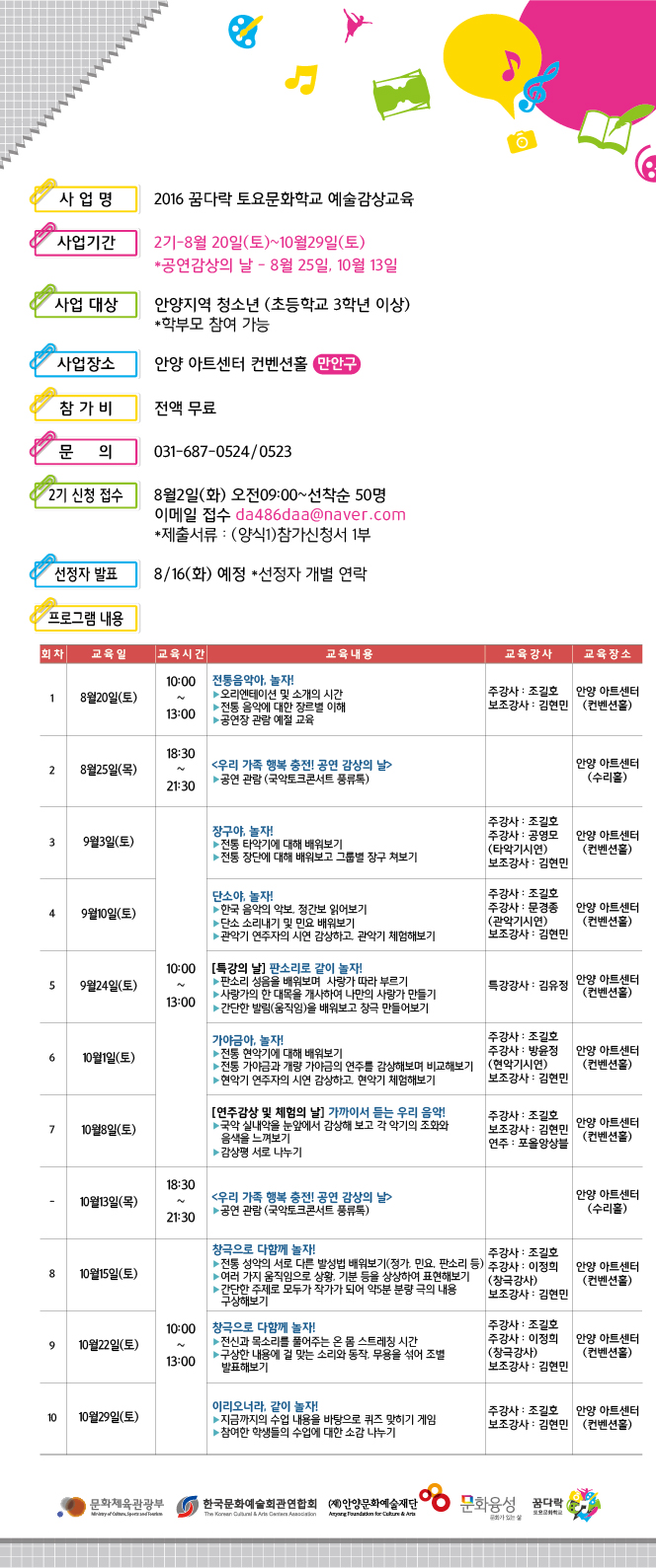 2016 꿈다락 토요문화학교 예술감상교육 안내