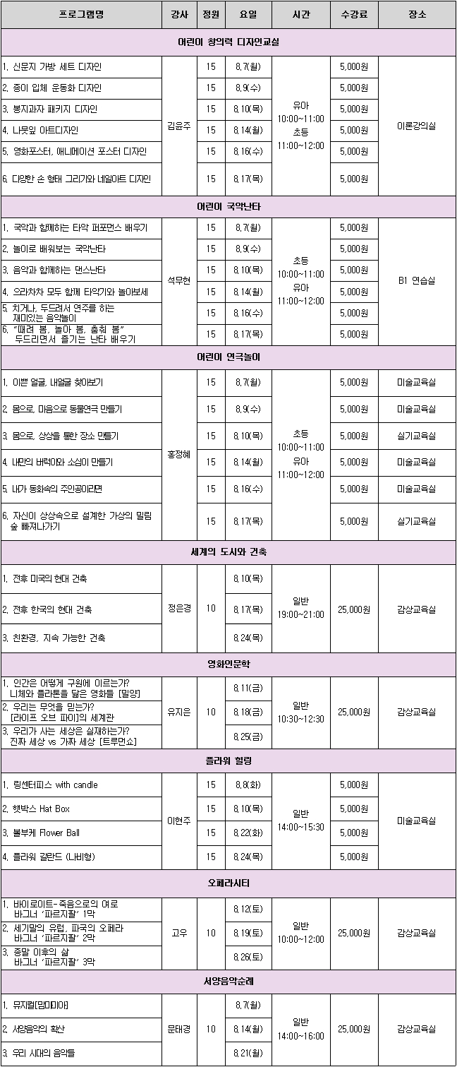 2017년 3학기 강좌리스트 및 시간표